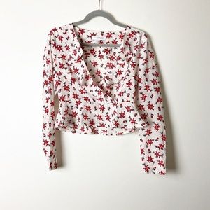 Intermix Rose Floral Cropped Faux Wrap Blouse
